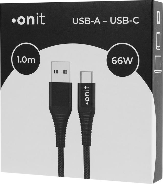 Produktbild Onit USB 2.0-Kabel USB A - USB C 1 m, Schwarz (1 m, USB 2.0, 66 W)