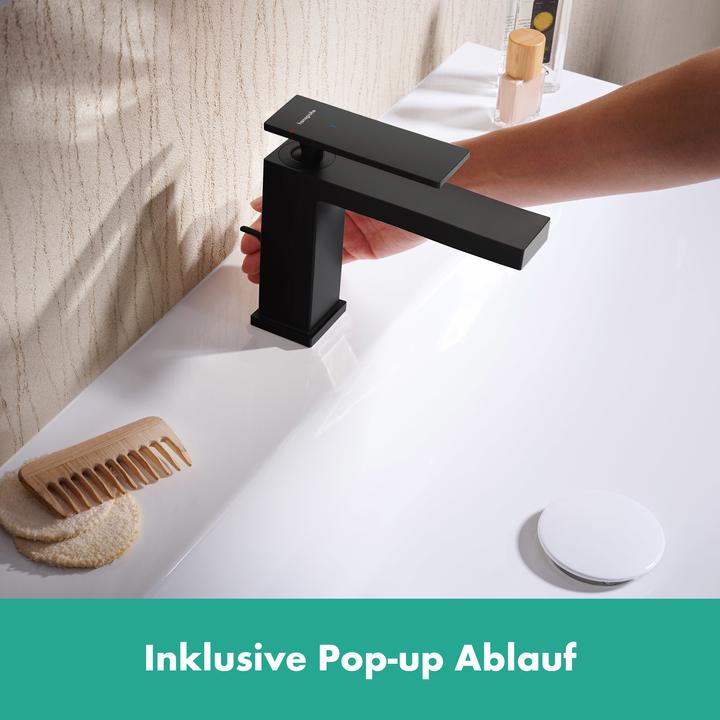 Productafbeelding hansgrohe Tecturis E ngreeps wastafelkraan 110 CoolStart met trekwaste mat zwart