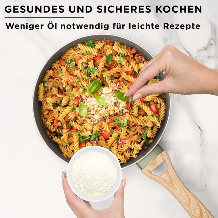 Immagine prodotto Kasanova Set pentole antiaderenti con spatola e manici effetto legno, 12 pezzi (Padella per friggere, Pentola)