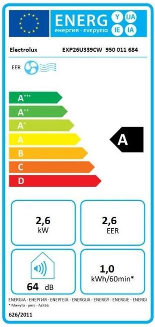 Label énergétique Electrolux EXP26U339CW (40 m², 9000 BTU/h)