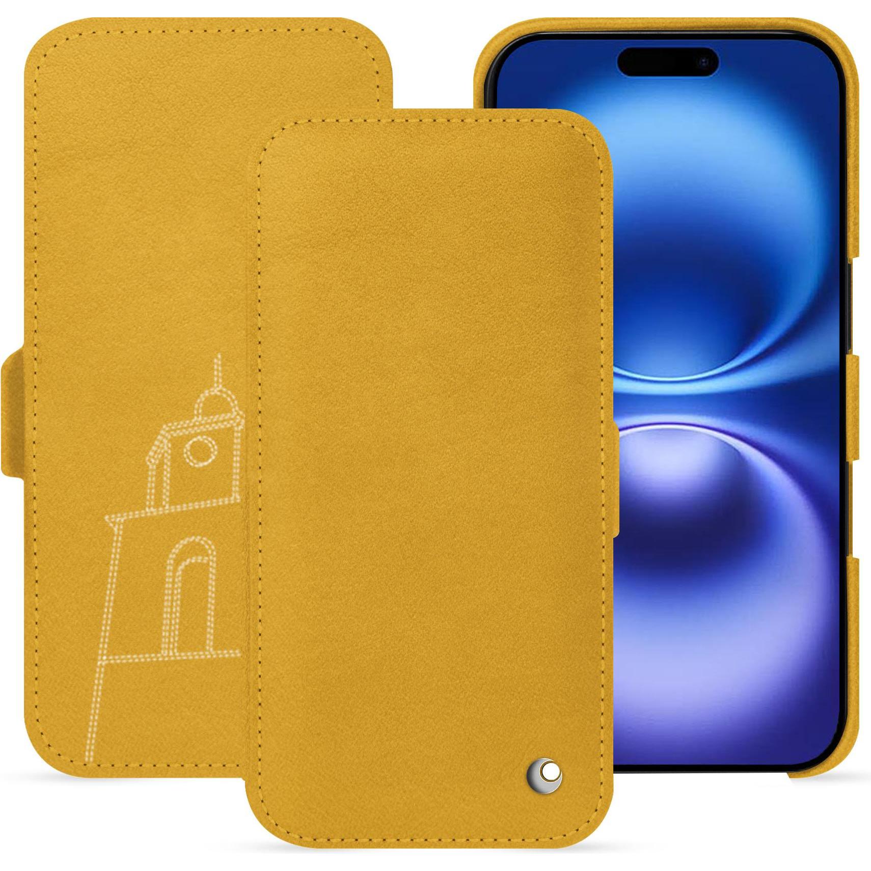 Noreve Lederschutzhülle horizontal (Apple iPhone 16), Smartphone Hülle, Gelb