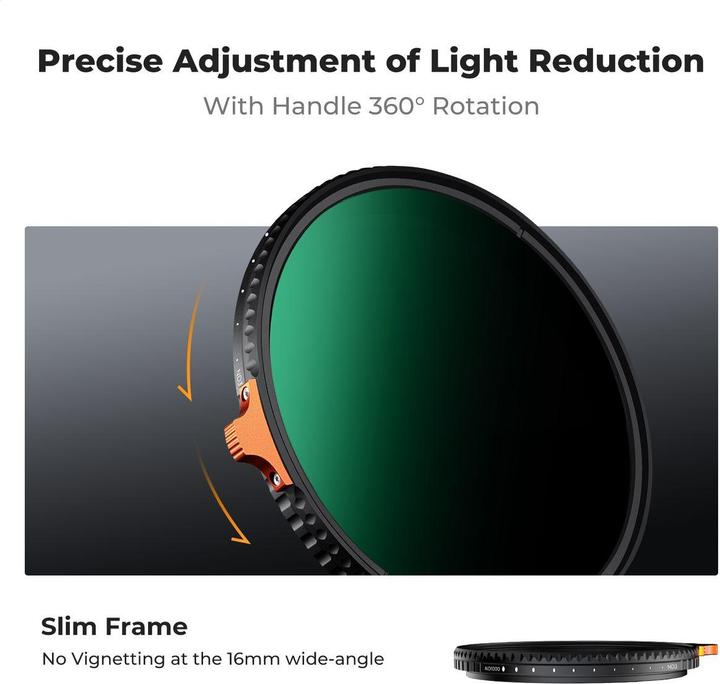 Produktbild K&F Concept 58MM Variable ND3-ND1000 Lens Filter (1.5-10 Stops) 28 Multi-Layer Green Coatings (Nano-X Series) (58 mm, ND- / Graufilter, UV-Filter)