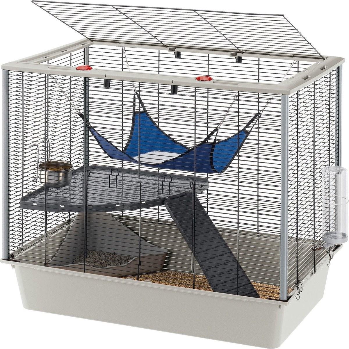 Comparer les prix de Ferplast Cage confortable pour fûrets et rats FURAT, strucutre à plusieurs niveaux avec accessoires inclus, angles renforcés, vernis métal et plastique noir, 78 x 48 x h 70