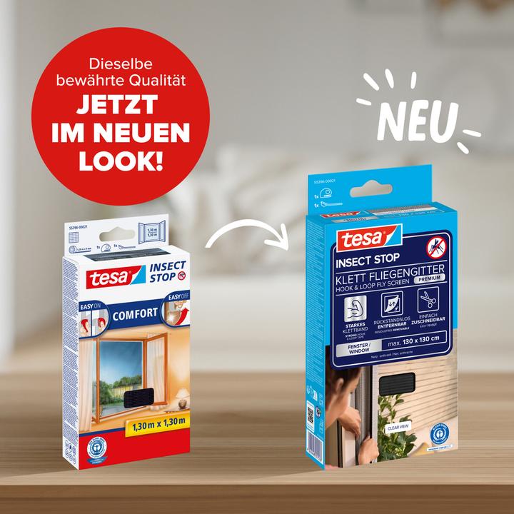 Produktbild tesa Insektenschutz COMFORT für Fenster, mit Klettband, selbstklebend, ohne Bohren (130 x 130 cm)
