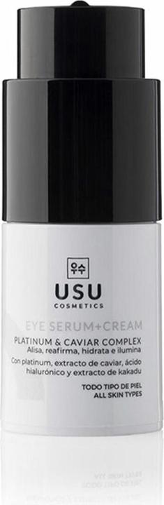 Produktbild USU Cosmetics Augenserum Platinum + Creme für die Augenkontur 15ml - Reduziert Mimikfalten und Linien - Enthält C (Augenpflege Serum, 15 ml, Nacht, Tag)