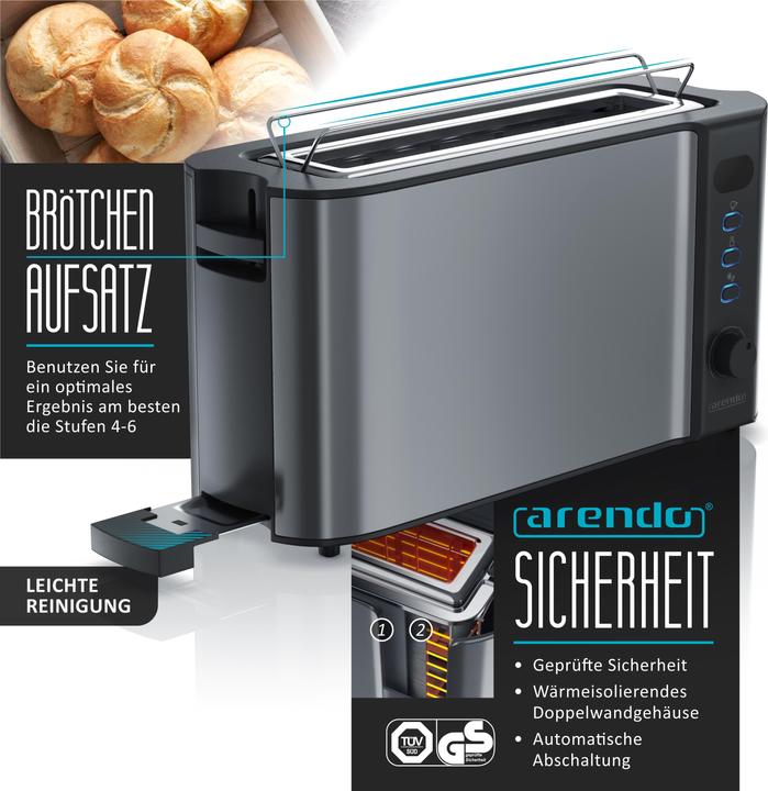 Produktbild Arendo Frühstücks Set, Wasserkocher 1,5l Temperaturwahl, 2-Scheiben Toaster & Eierkocher für 3 Eier, Grau