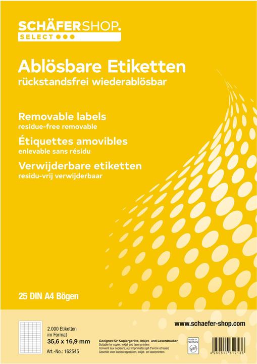 Produktbild Schäfer Shop Universal-Etiketten, wiederablösbar, 210 x 297 mm, 25 Stück