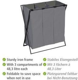 Produktbild Wenko Wäschesammler Mod. Trio XL Grau mit drei Fächern