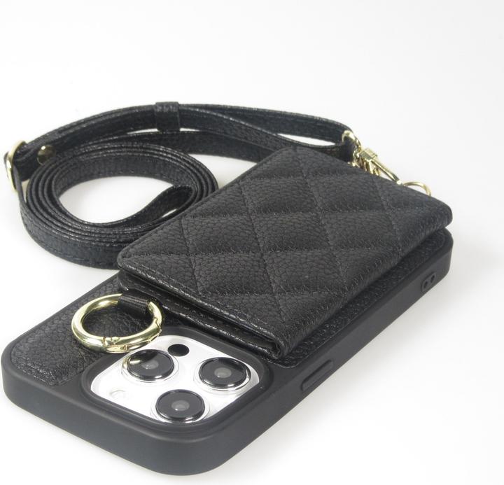 Image du produit PhoneLook Coque Cuir matelassé avec miroir et compartiment carte inclus grande lanière amovible (Apple iPhone 15 Pro)