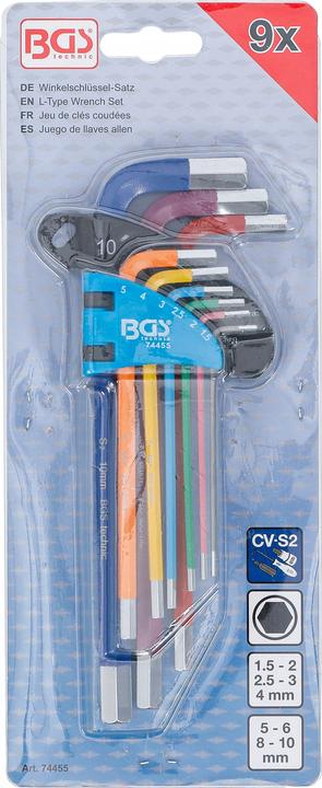 Image du produit BGS Jeu de clés allen | multicolore | six pans femelle 1,5 - 10 mm | 9 pièces