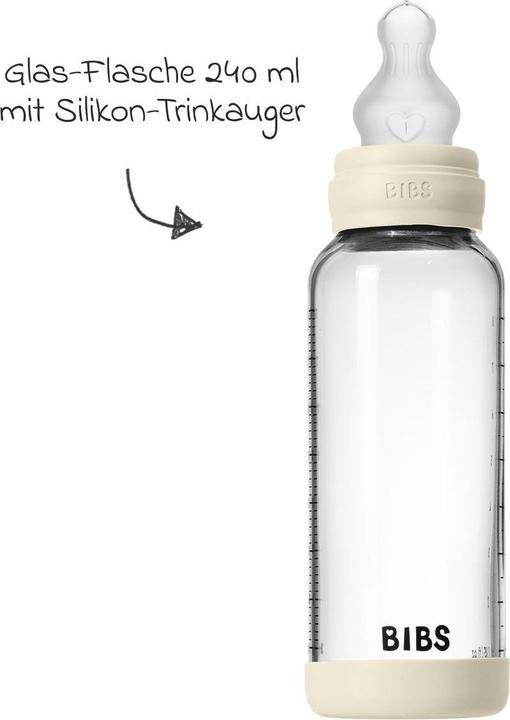 Productafbeelding Bibs - Glass Baby Bottle Round Silicone Medium Flow - Ivory - 240 ml (240 ml)