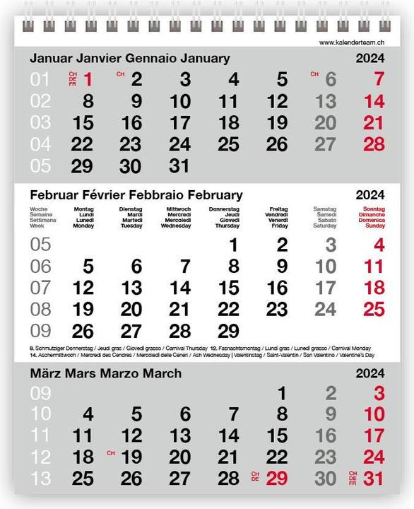 Produktbild 3-Monatskalender 2024 (12.5 x 15.5 cm)