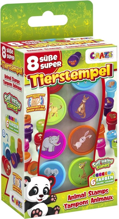 Produktbild Craze Stempelset Kinder - 8 Stempel Kinder mit Tiermotiven, Tierstempel in 6 Farben, Kinderstempel a