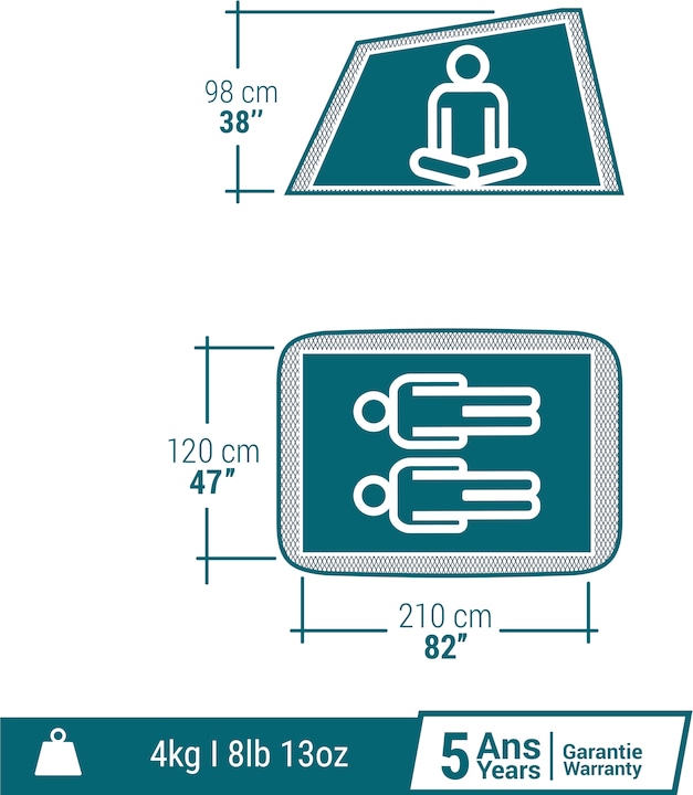 Immagine prodotto Quechua Tenda da campeggio - 2 Seconds Fresh & Black per 2 persone (Tenda pitching, 4 kg, 2 persone)