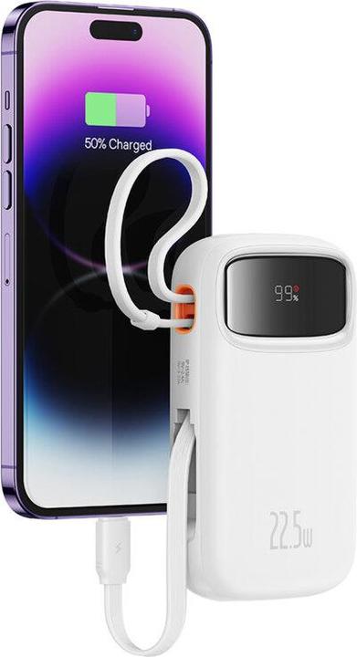 Produktbild Baseus Qpow2 Dual-Cable Digital Display Fast Charge Power Bank 10000mAh 22.5W Stellar White (10000 mAh, 22.50 W)