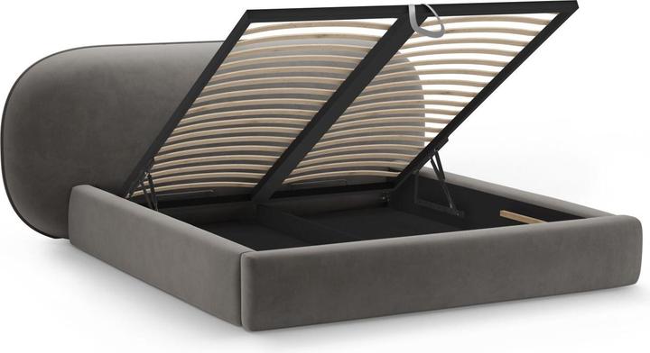 Actual product image Micadoni Velvet Storage Bed With Headboard, "Ovalo", Dark Grey, 234x250x96 Made in Europe (160 x 200 cm)