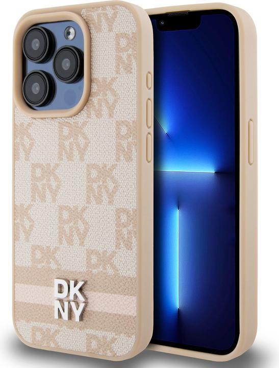 Actual product image DKNY PU Leather Checkered Pattern and Stripe Case for iPhone 15 Pro Pink (Apple iPhone 15 Pro)