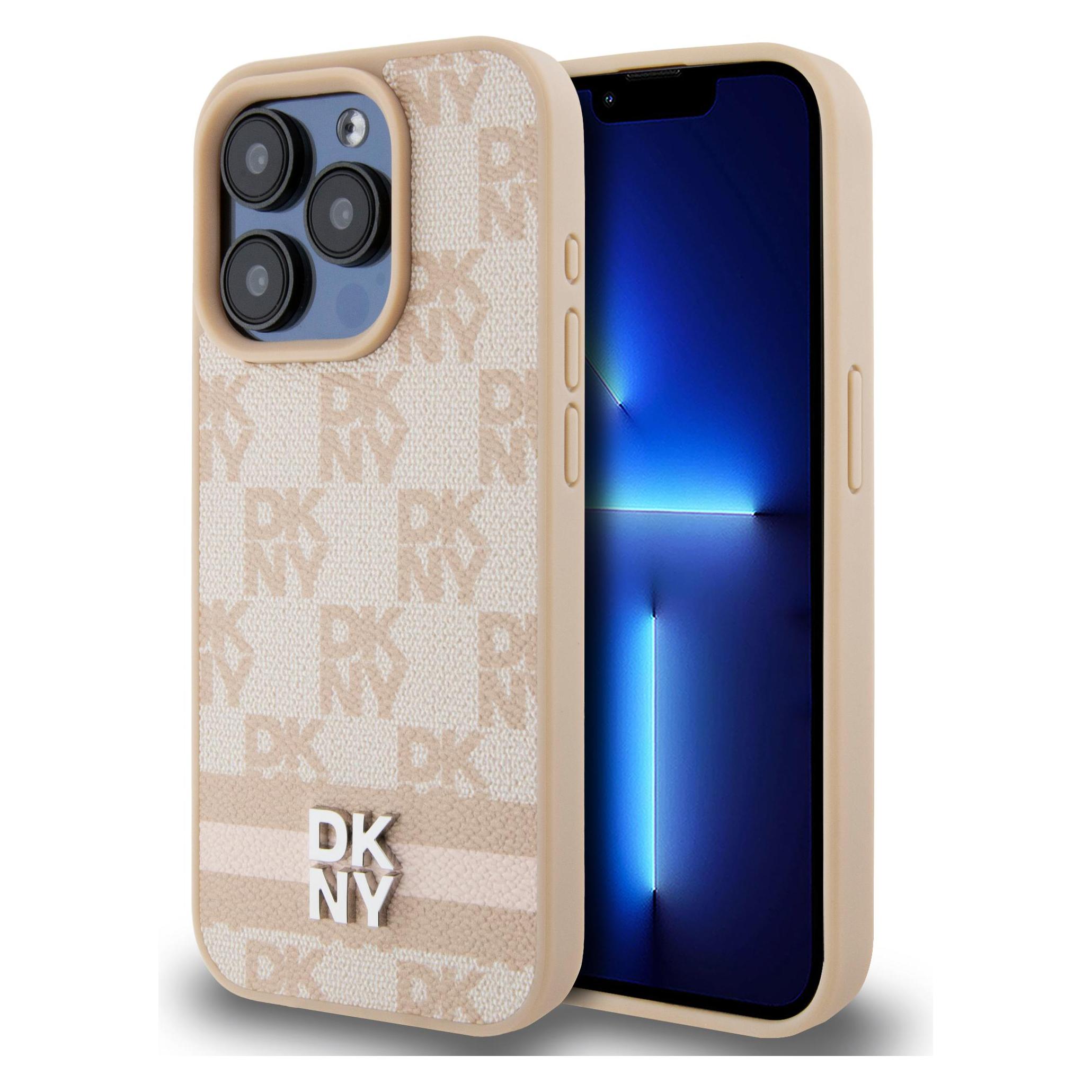 Dkny DKHCP15XPCPTSSP IPhone 15 Pro Max 6.7" Różowy/pink Hardcase Leather Checkered Mono Pattern & Pr (Apple IPhone 15 Pro Max), Smartphone Hülle,