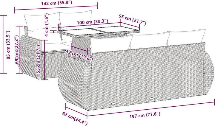Produktbild vidaXL 6-tlg. Garten-Sofagarnitur mit Kissen Schwarz Poly Rattan