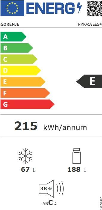 Label énergétique Gorenje NRK418EES4 Réfrigérateur-congélateur indépendant (255 l)