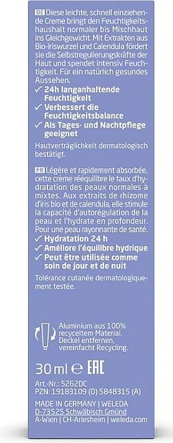 Nährwerte und Zutaten Weleda Iris (30 ml, 24h Creme)