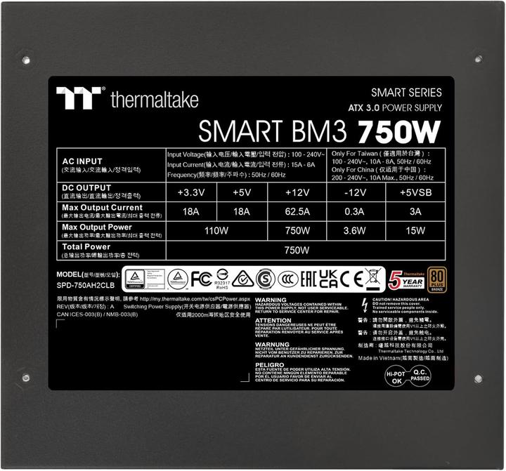 Produktbild Thermaltake Netzteil Smart BM3 750W ATX3.0 80+ Bronze retail (750 W)