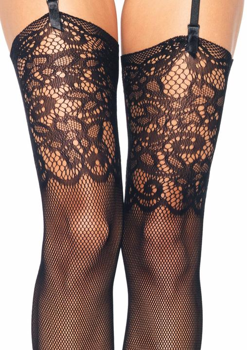 Produktbild Leg Avenue Straps-Strümpfe mit Spitzenmuster (S, M, L)