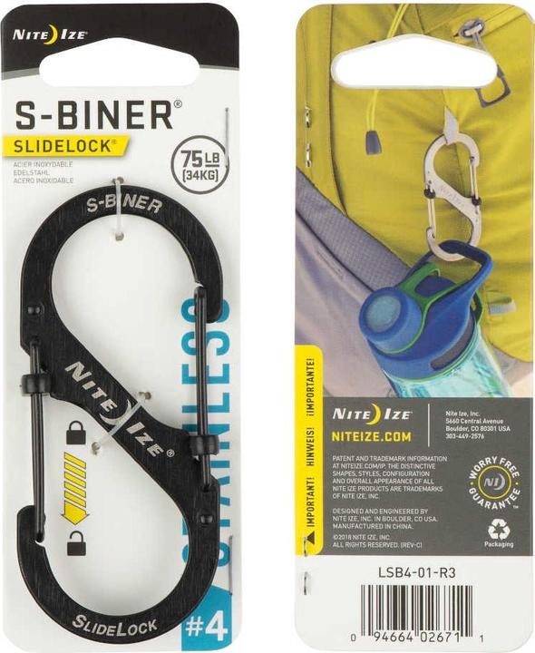 Produktbild Nite Ize Karabiner S-Biner SlideLock #4 Edelstahl Schwarz (LSB4-01-R3)
