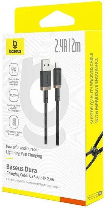Produktbild Baseus Dura Schnellladekabel Typ A zu IP 2.4A 2 m Schwarz Gold (2 m, USB 2.0)