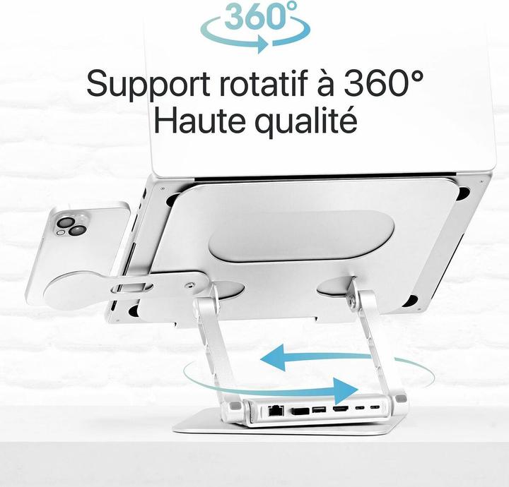 Immagine prodotto T'nB TNB iClick 360 supporto regolabile per notebook con hub 6in1 staccabile in alluminio