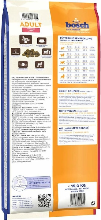 Immagine prodotto Bosch Petfood Agnello e riso per adulti (Adulto, 1 pz., 15000 g)