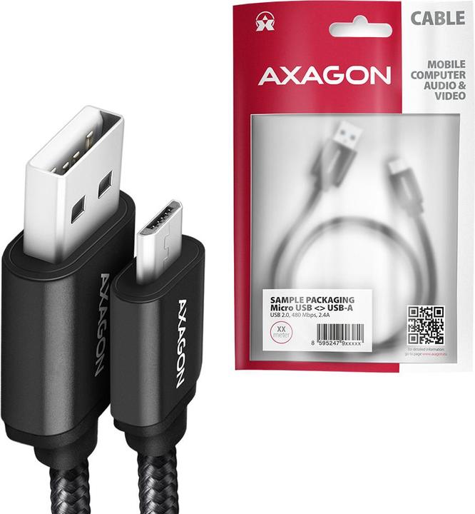 Image du produit Axagon BUMM-AM20AB Câble micro-USB vers USB-A 2.0 (2 m, USB 2.0)
