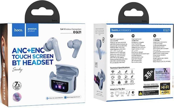 Produktbild Hoco Kabellose Kopfhörer Kabellose Ohrhörer mit Touchscreen TWS ANC ENC EQ21 blau (7 h, Kabellos)
