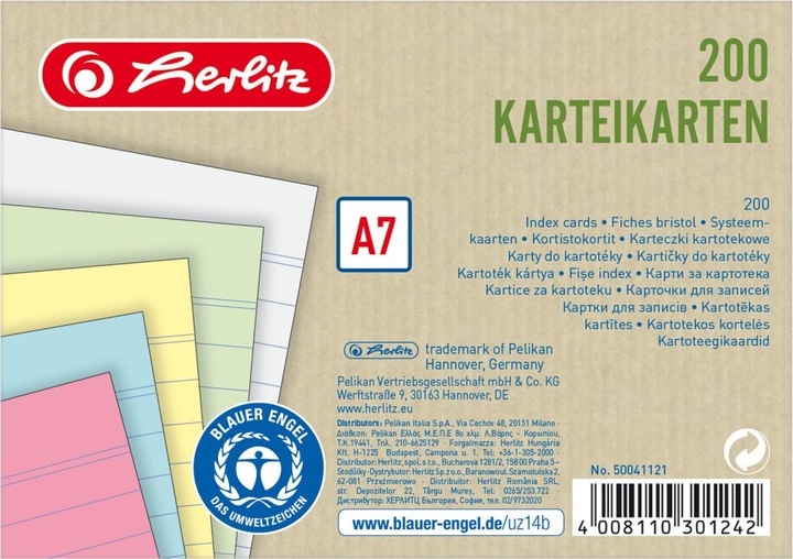 Actual product image Herlitz Index card (A7, 180 g/m², 200 x)