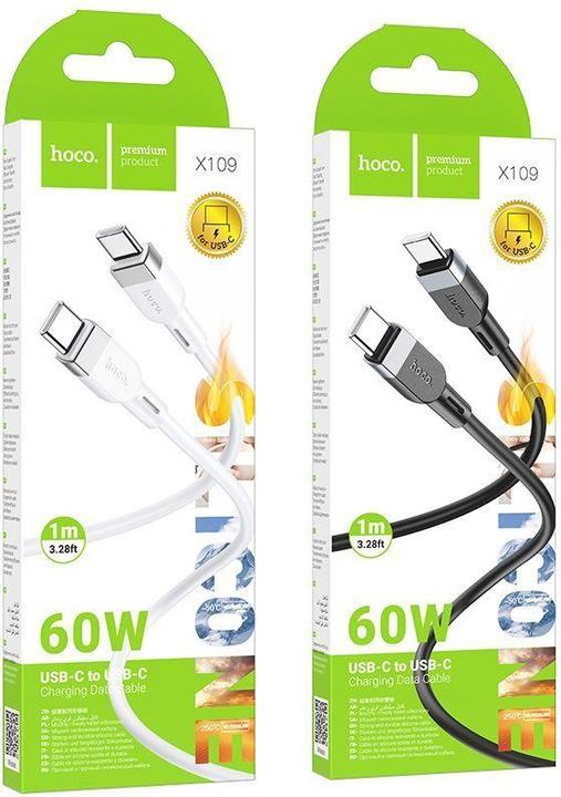 Actual product image Hoco Cable X109 Energy 60W silicone charging data cable C to C(L=1M) Black (1 m, 60 W)