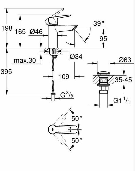 Actual product image Grohe Start QuickFix washbasin tap, S-size, push-open, energy-saving, matt black