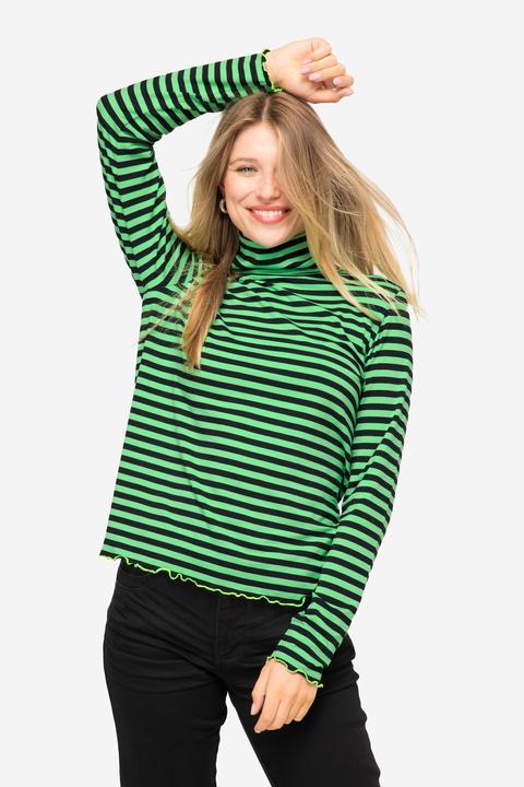 Image du produit Laurasøn T-shirt à rayures et col montant. Manches longues et coutures fantaisie fluo (M)