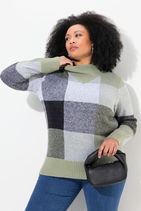 Produktbild Ulla Popken Pullover, Karomuster, Stehkragen, Langarm (56)