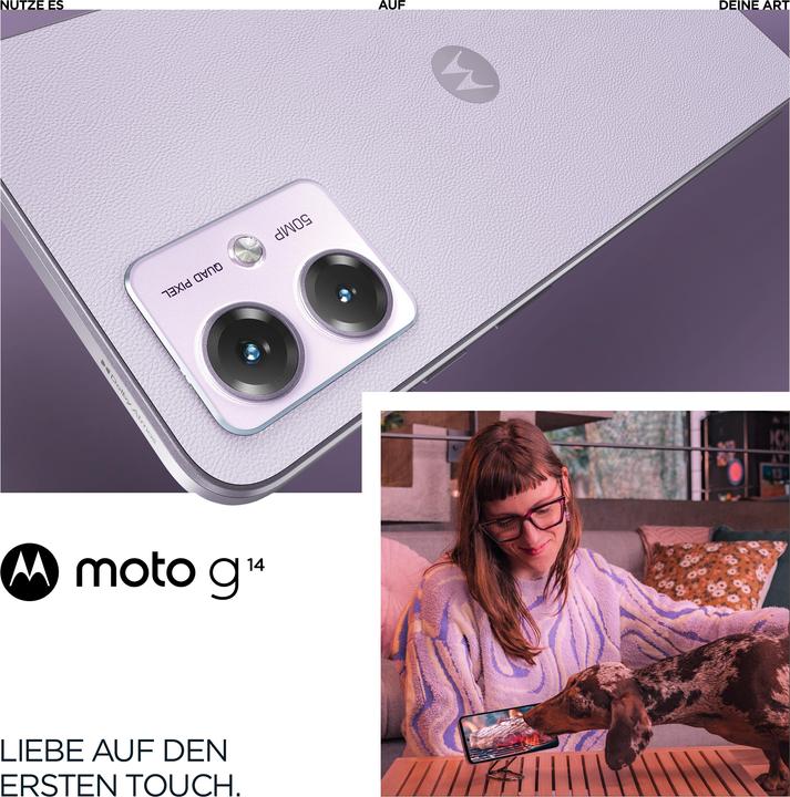 Actual product image Motorola Moto G14 (128 GB, Pale Lilac, 6.50", Dual SIM, 50 Mpx, 4G)