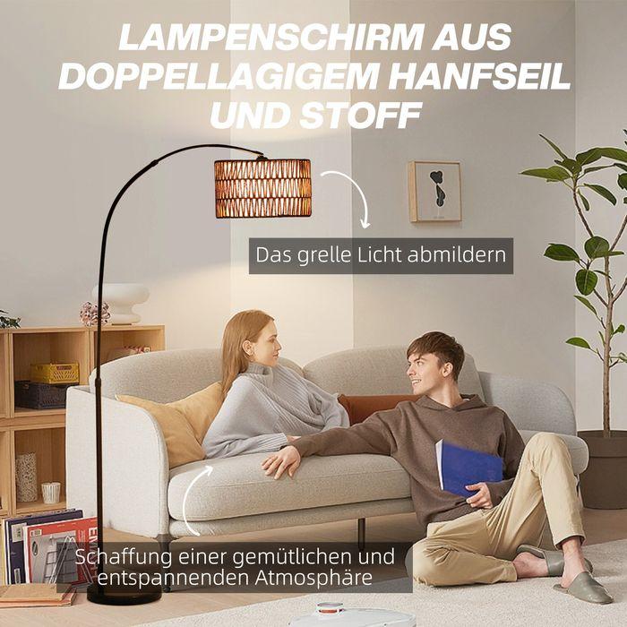 Actual product image Swisshandel24 Stehlampe mit Hanfseil-Schirm, höhenverstellbar, Fussschalter, Metall, Schwarz (E27)