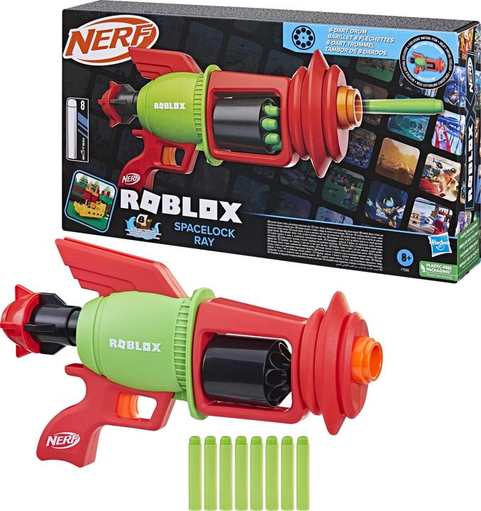 Actual product image Nerf Roblox Boat Building and Treasure Hunting: Spacelock Ray Blaster, includes a code for an exclusive v