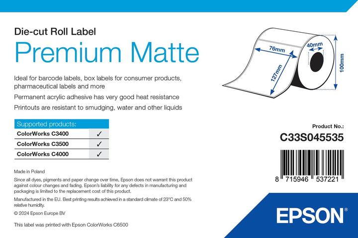 Actual product image Epson Premium mat label 76 mm x 127 mm (76 mm)