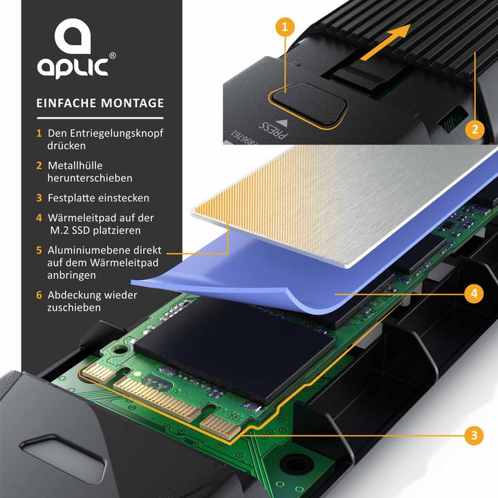 Image du produit Aplic Boîtier pour disque dur, boîtier M.2 NVMe USB 3.2 Gen2, PCIe 3.0 & SATA, Compatible avec 2242 (M.2 2230, M.2 2242, M.2 2260, M.2 2280)