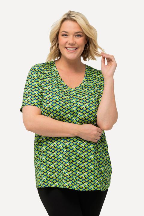 Immagine prodotto Ulla Popken Maglia dal taglio lungo e svasato con design geometrico, scollo a V e mezze maniche (62)