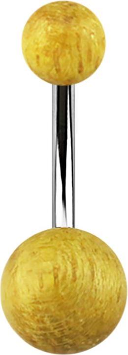 Image du produit Star Piercing Banane argentée avec deux boules en bois de jacquier (sans laiton, Acier chirurgical 316L, Organique)