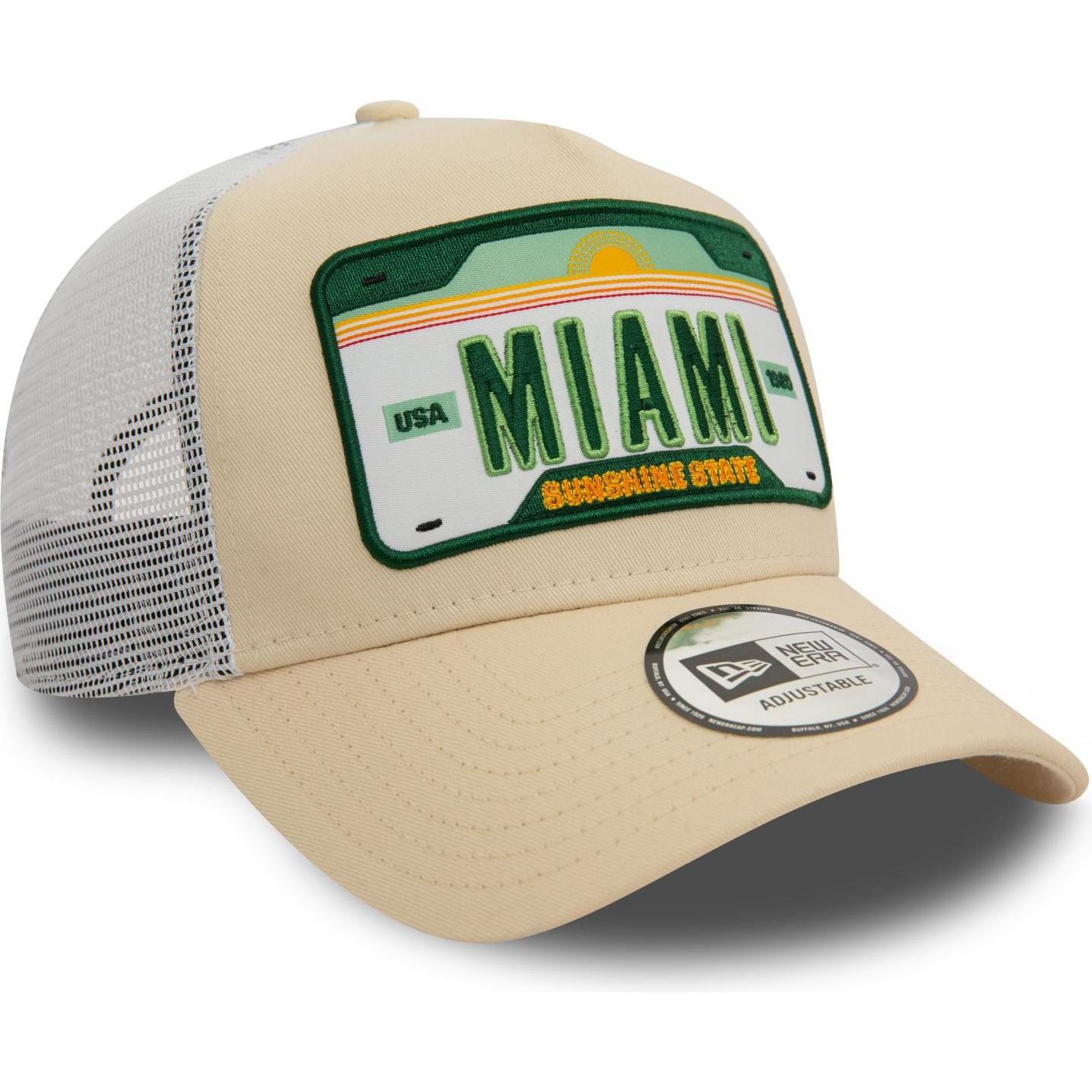 Thumbnail - New Era, Herren, Cap, A-Frame Mesh Trucker Cap - MIAMI STATE PLATE, Beige