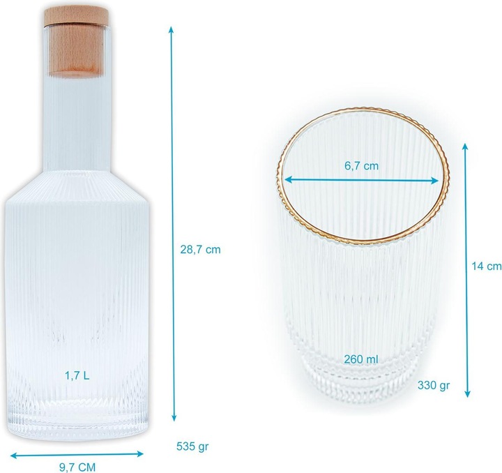 Produktbild Intirilife Glaskaraffen Set mit Korken und 4 Gläsern (1.70 l)