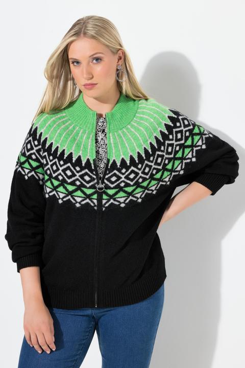 Produktbild Ulla Popken Norweger-Strickjacke, Stehkragen, Reissverschluss, Langarm (54, 56)