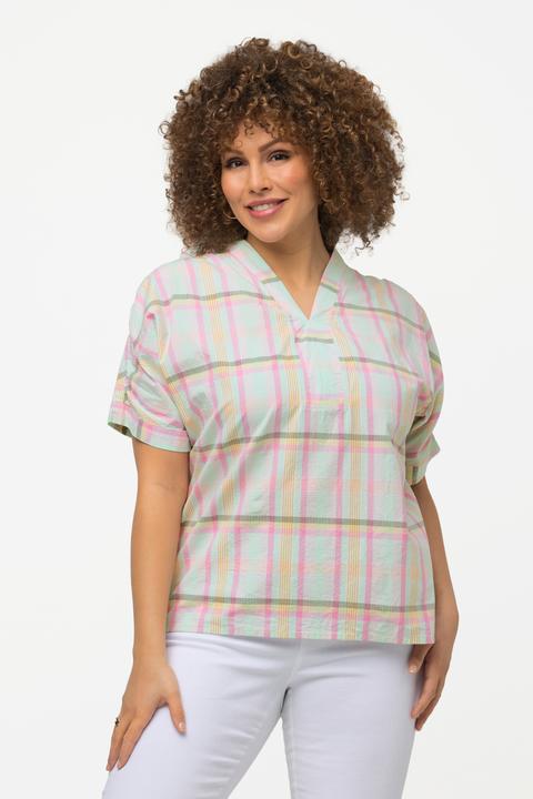 Produktbild Ulla Popken Bluse, Karomuster, Oversized, V-Ausschnitt, Halbarm (50, 52)
