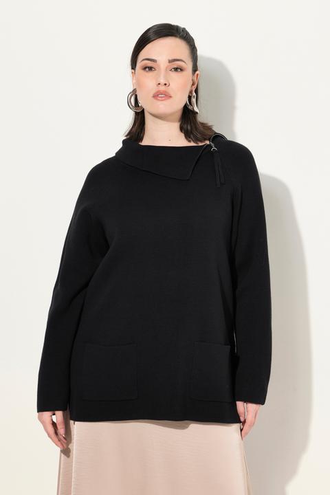 Actual product image Ulla Popken Asymmetric Collared Long Sleeve Sweater (58)